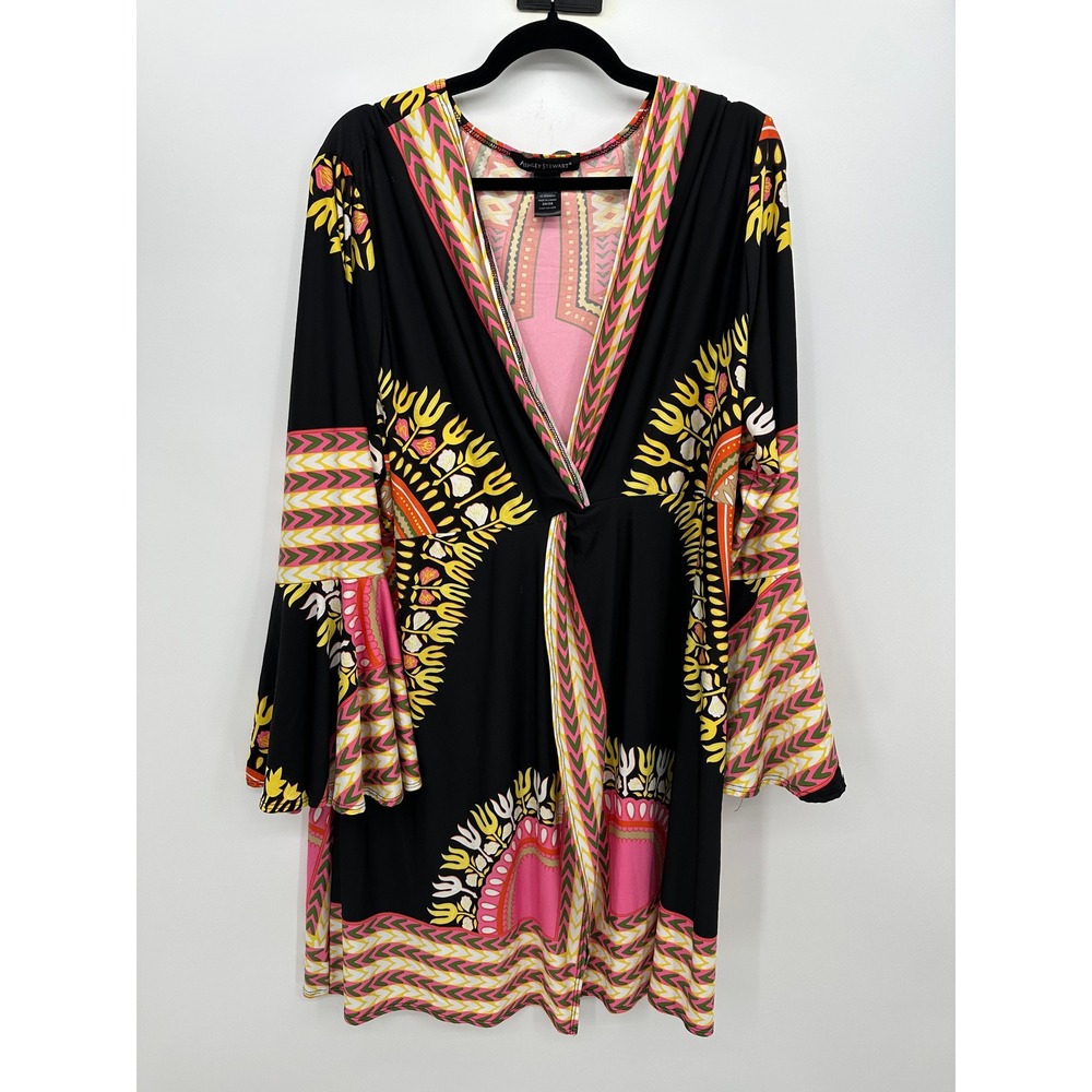 Ashley Stewart Dashiki Print Bell Sleeve‎ Mini Dress Sz 4X Resortwear Tropical